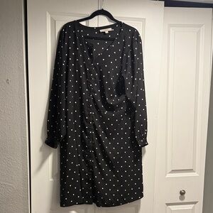 LOFT Black Dress with White Dots